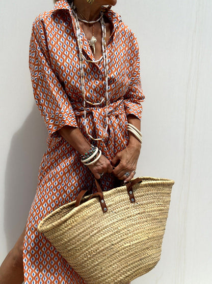 Women's half Sleeve Striped Button-Down Shirt Dress with Lapel Collar