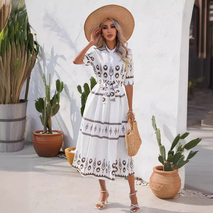 Women's Summer Boho Floral Print Short Sleeve Dress