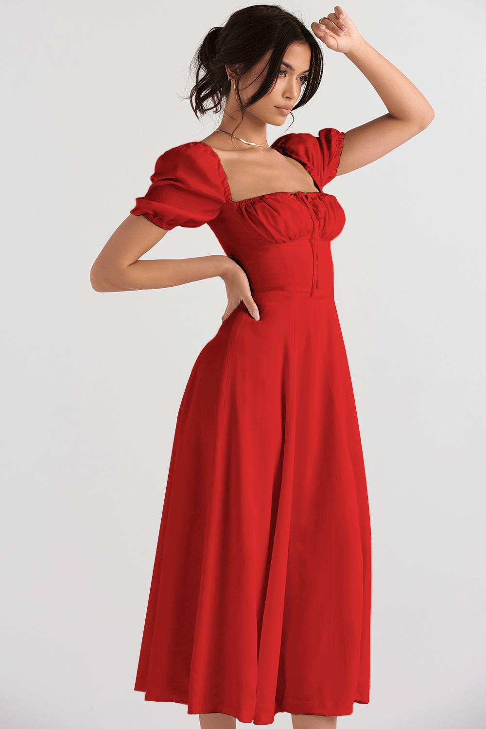 Women's Floral Wrap Slit Maxi Dress with Puff Sleeves