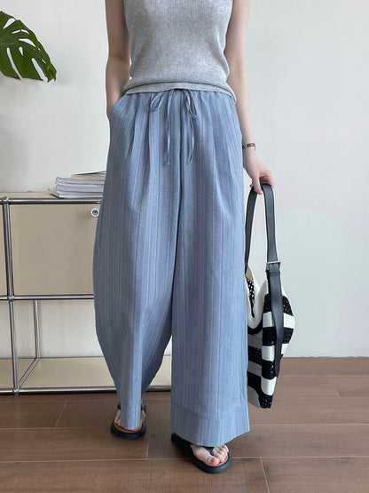 Women's Striped Drawstring Wide-Leg Pants