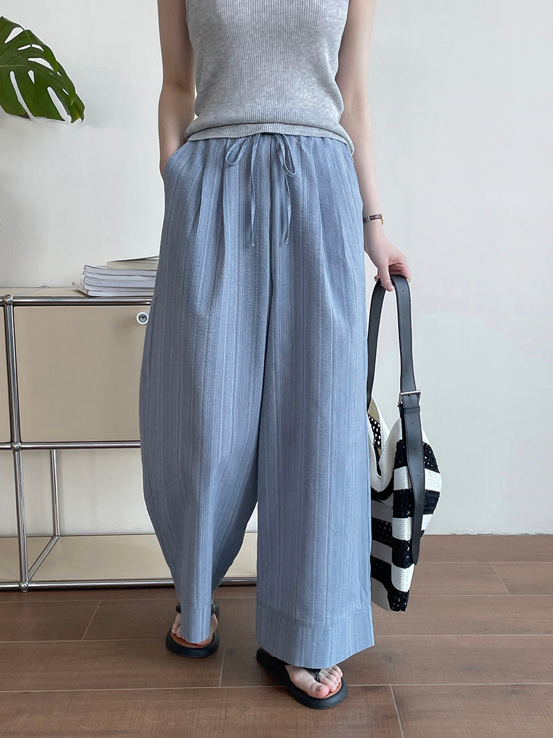 Women's Striped Drawstring Wide-Leg Pants