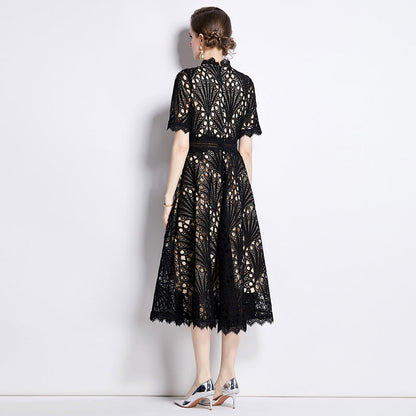 Elegant Round Neck Summer Midi Length Lace Dresses
