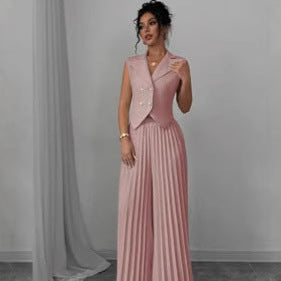 Women's Fashion Vest & Pleated Skirt Pants Set – Trendy Two-Piece Outfit