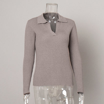 Sexy Polo Neck Knitted Pullover Sweaters