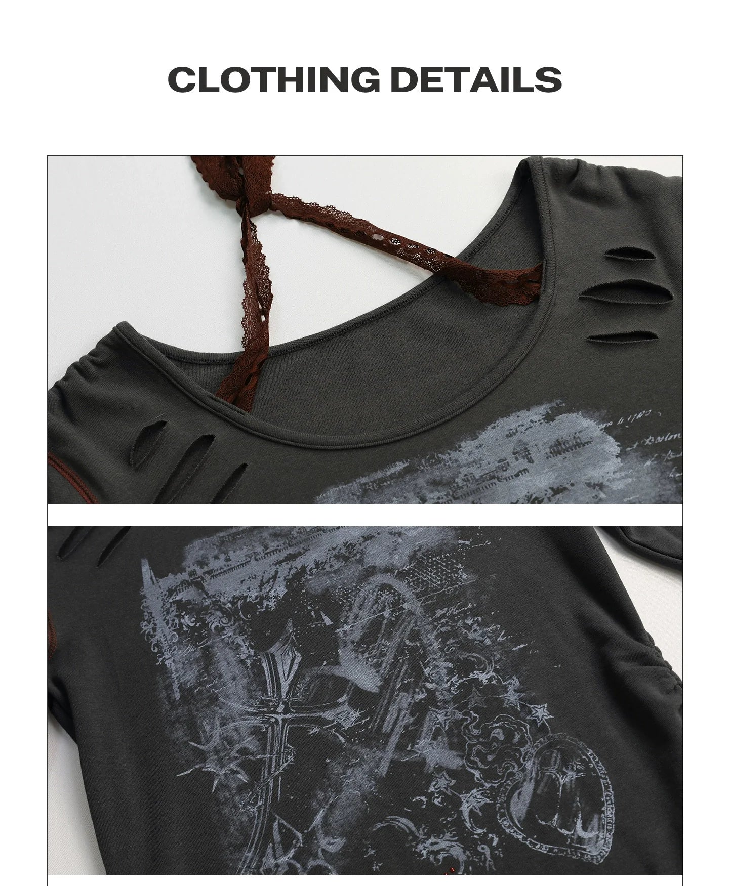 Girlyhalo Retro Patchwork Lace Distressed Long Sleeve T-Shirt
