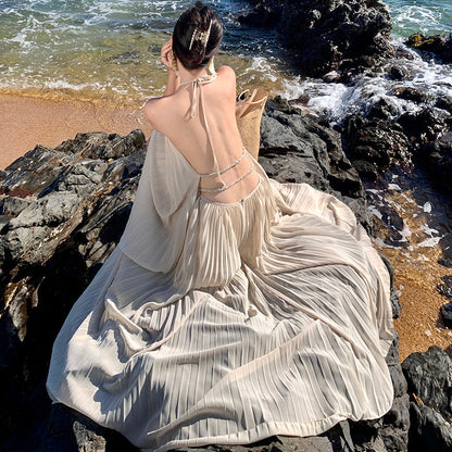 Sexy Backless Maxi Dress-Ivory-S-Free Shipping Leatheretro