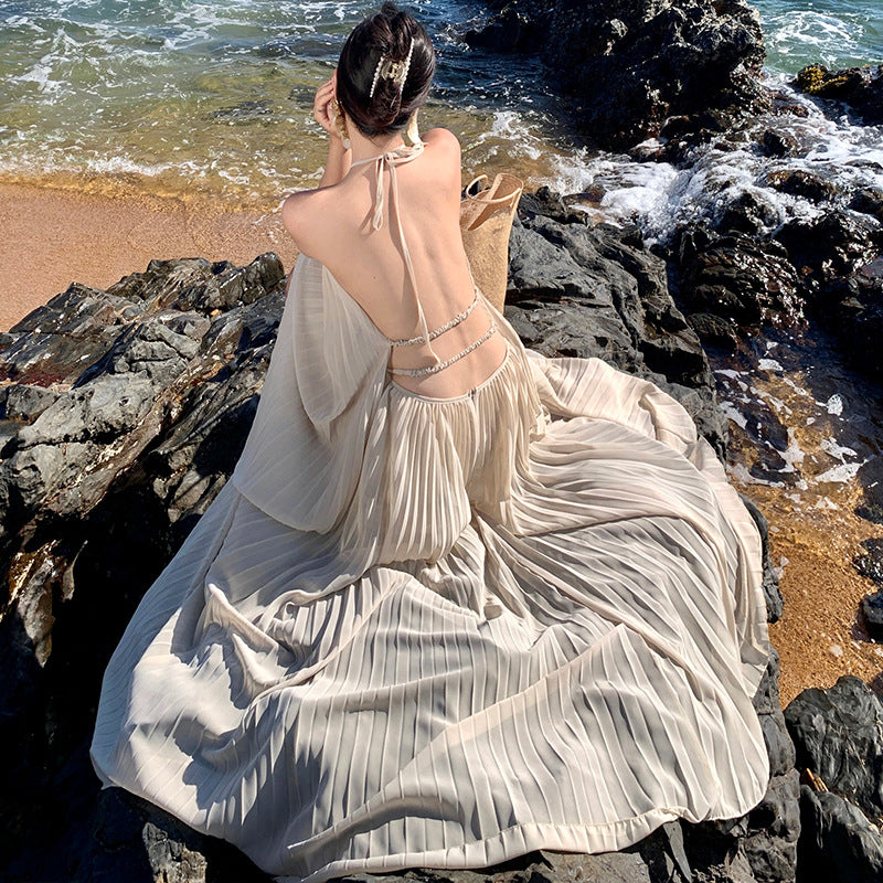 Sexy Backless Maxi Dress-Ivory-S-Free Shipping Leatheretro