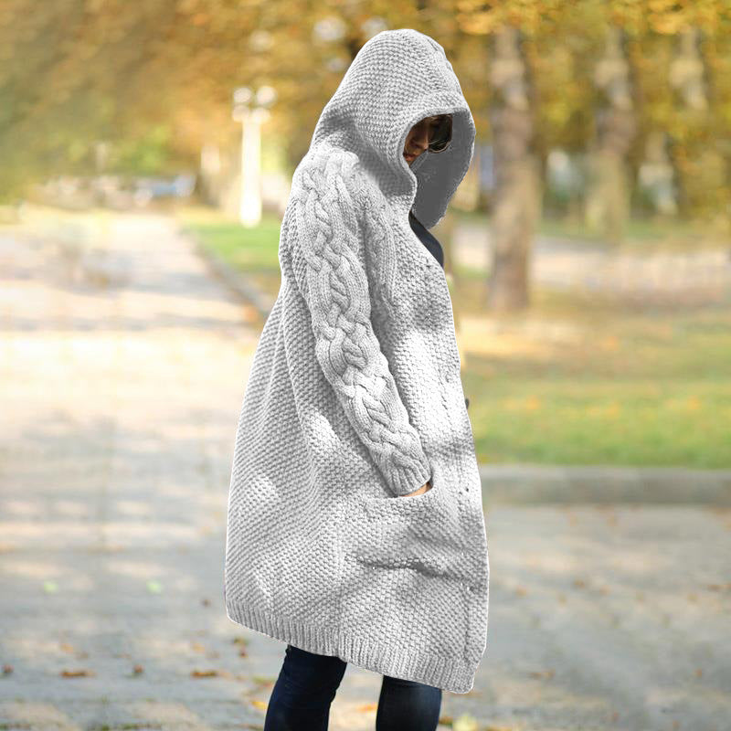 Women's Winter Hooded Single Button Slim Knit Sweater