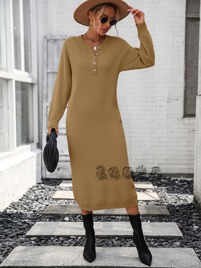 Fashion Button Design Knitted Shirts Dresses