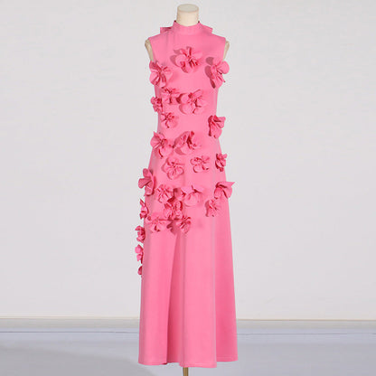 Elegant Stand Collar Sleeveless Maxi Dress