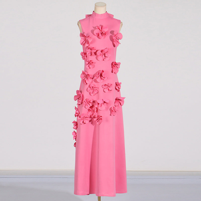 Elegant Stand Collar Sleeveless Maxi Dress