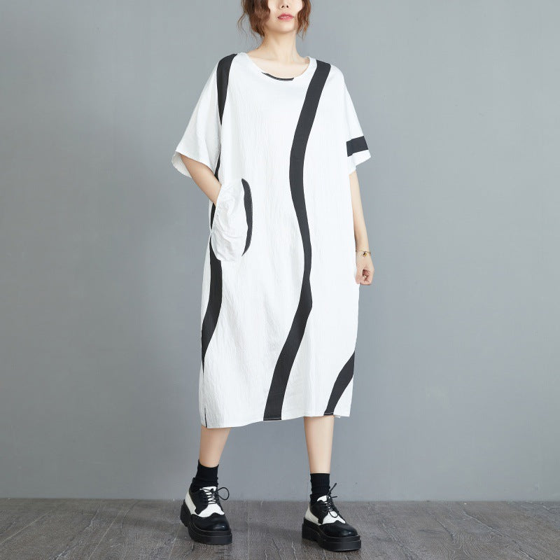 Plus Size Summer Dress  Boho Loose Fit Casual Ripple Print Maxi Dress