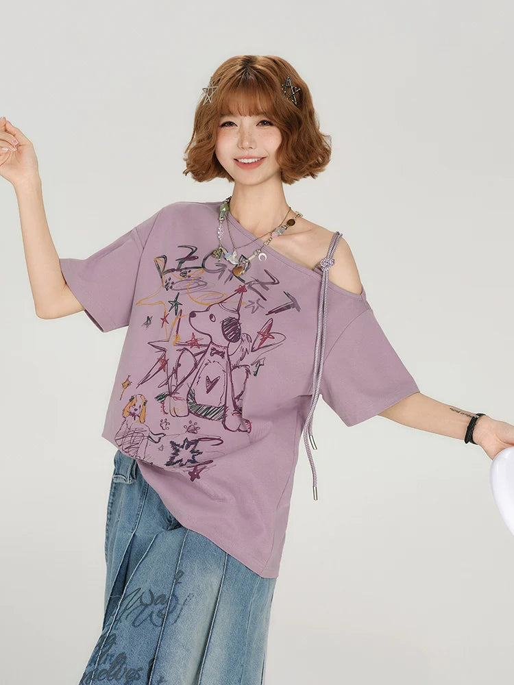Girlyhaloy Vintage Off-Shoulder T-Shirt