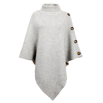 High-Neck Cape Sweater – Solid Color Knit Poncho Cross-Border Pullover