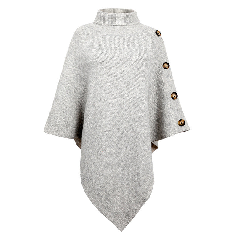 High-Neck Cape Sweater – Solid Color Knit Poncho Cross-Border Pullover