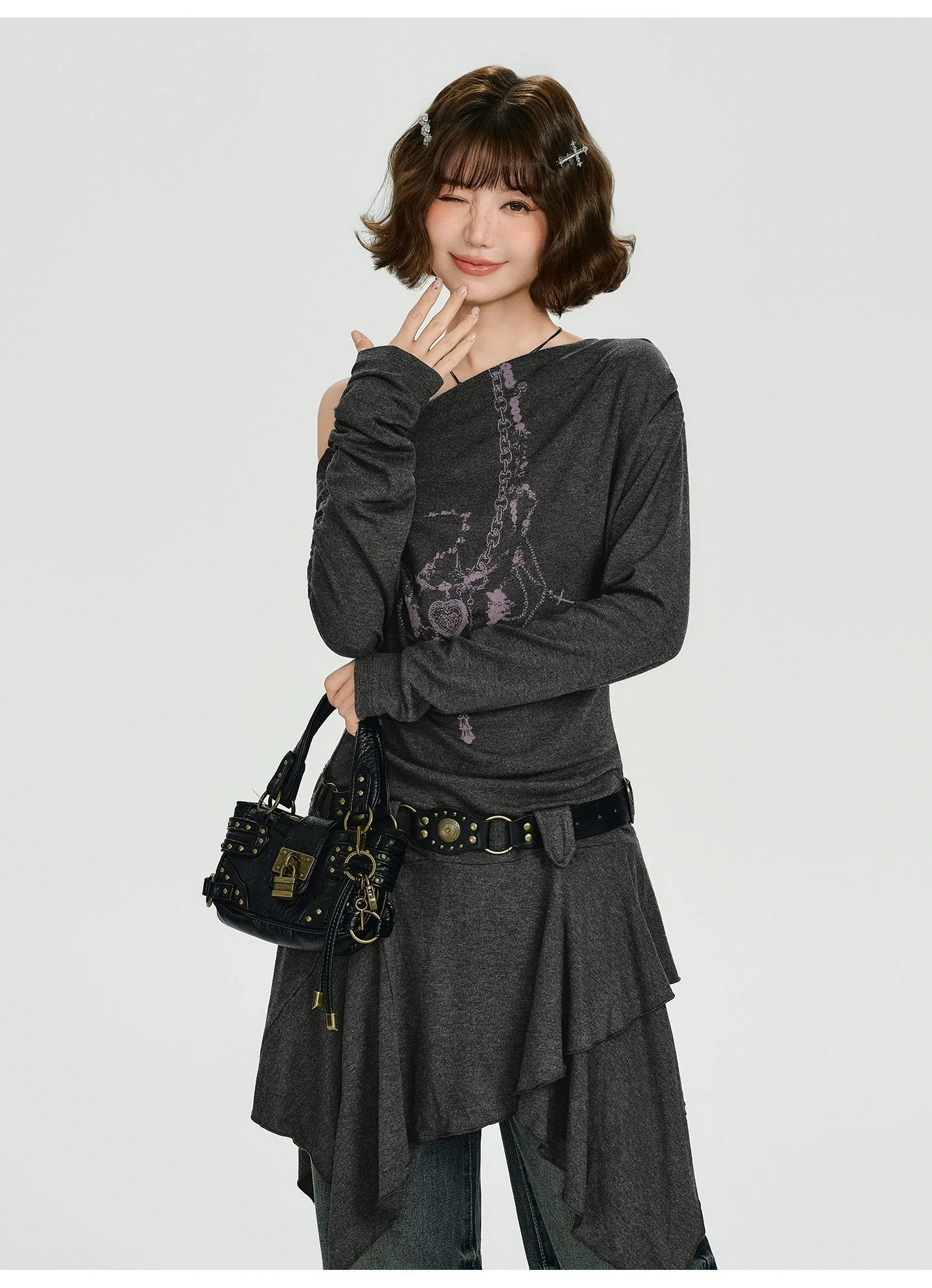 Girlyhalo Retro Vintage Off-Shoulder Long Sleeve Dress