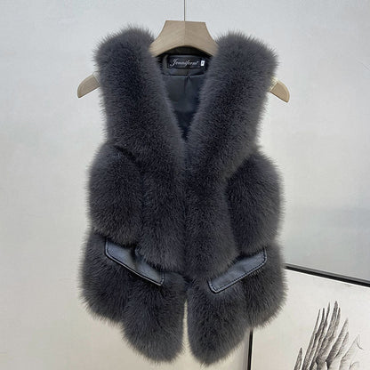 Winter Man Made Fox Fur Short Top Vest for Women