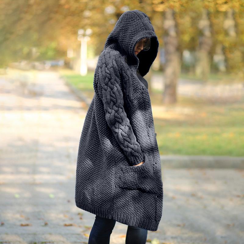 Women's Winter Hooded Single Button Slim Knit Sweater
