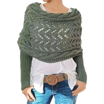 Women's Long Knit Cape Cardigan – Elegant Openwork Design