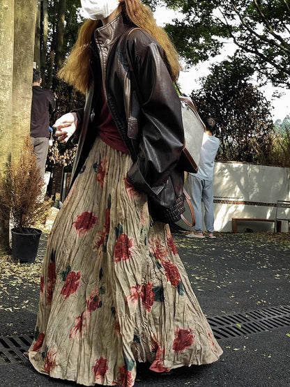 Vintage Watercolor Rose Print Maxi Skirt