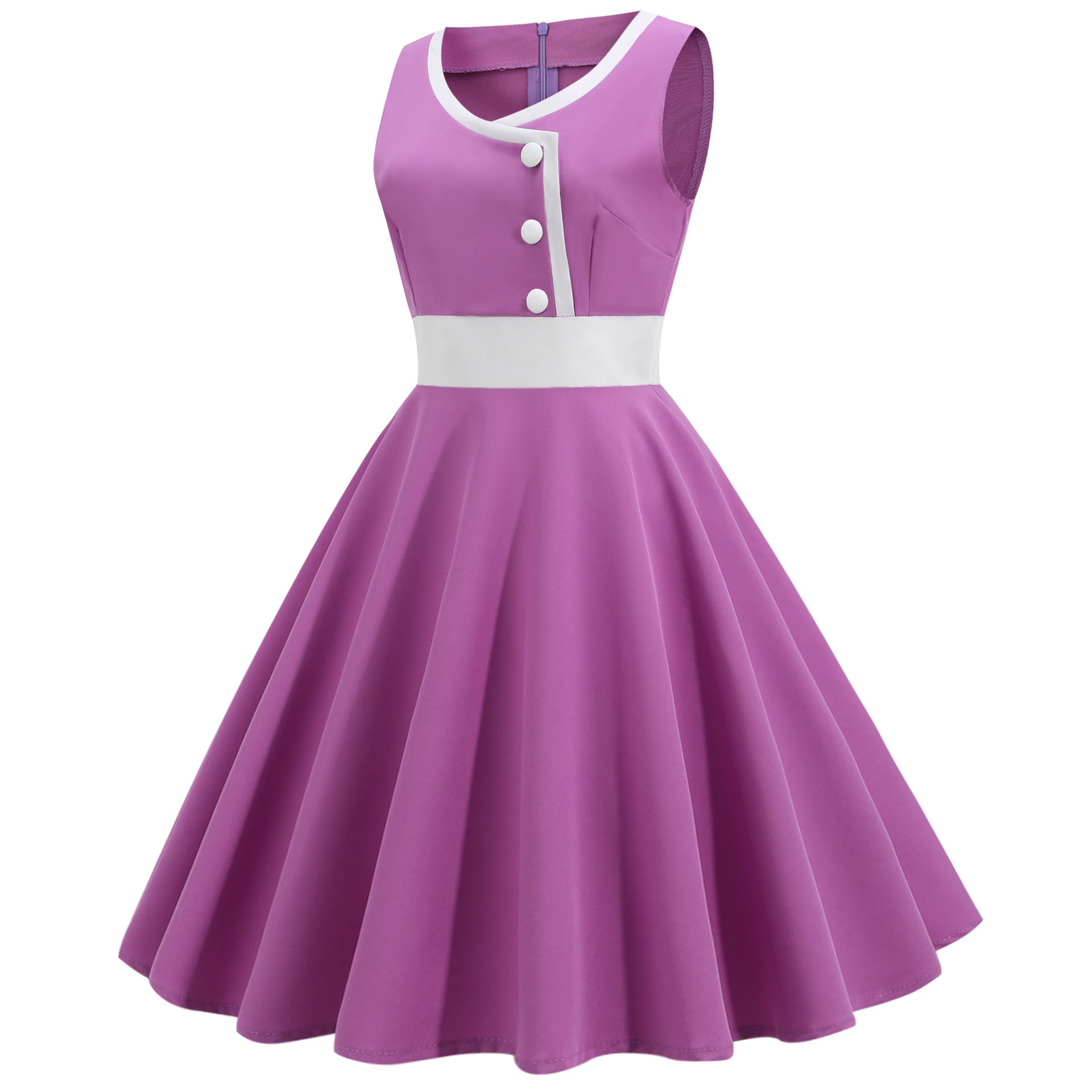 Elegant Sleeveless Dress: Retro A-Line Shift Dress with Round Neckline