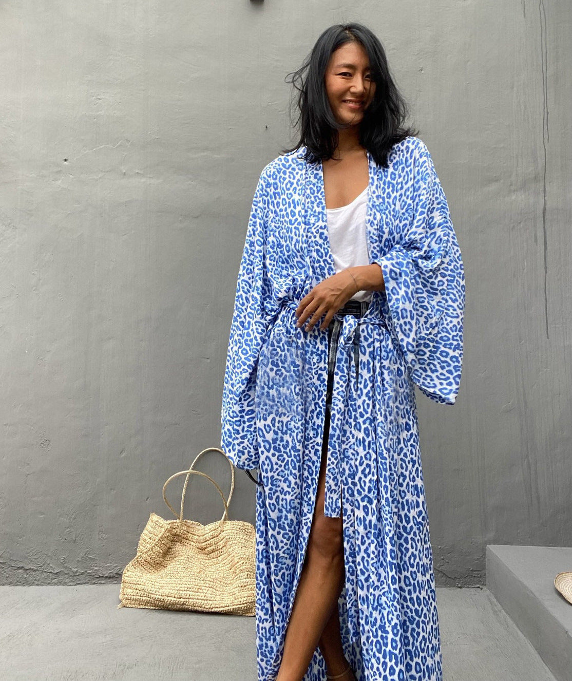 Leopard Print Long Kimono Cover-Up