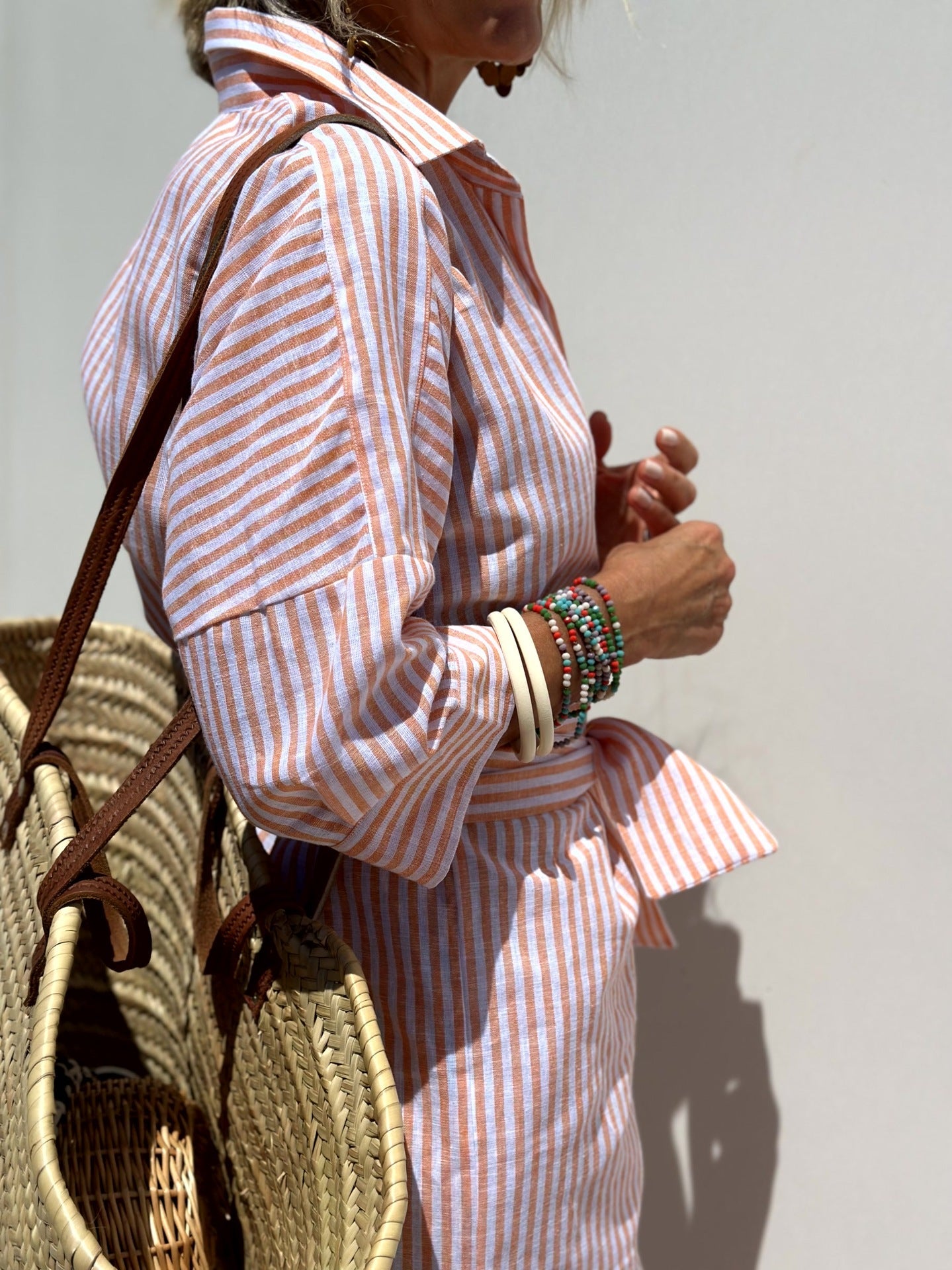 Women's half Sleeve Striped Button-Down Shirt Dress with Lapel Collar