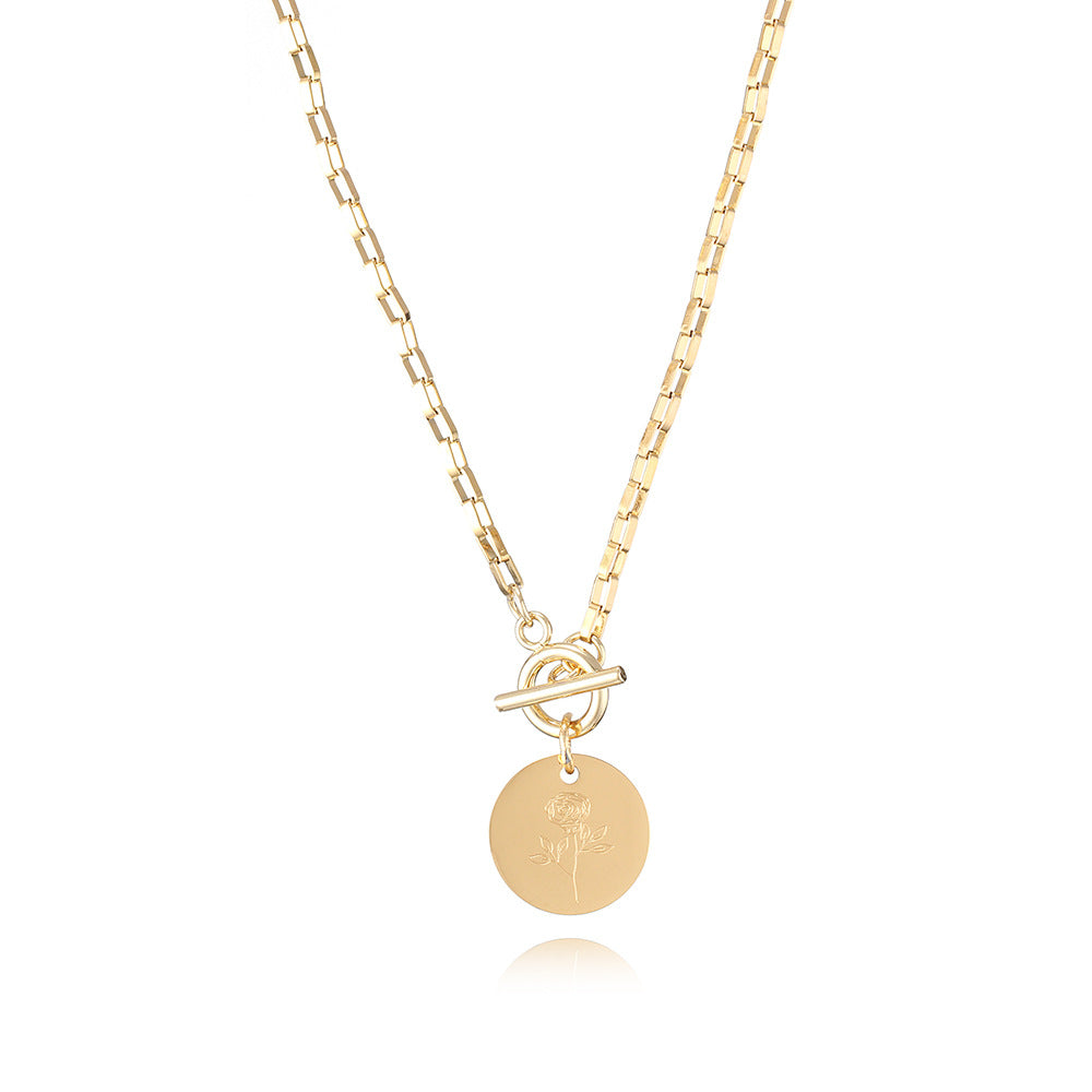 Designed Month Flowers Birthday Gifts Round Pendant Necklaces