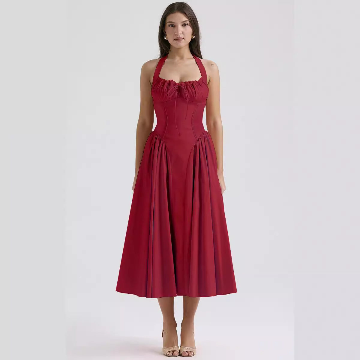 Women's Summer Floral Print Bodycon Halter Neck Maxi Dress