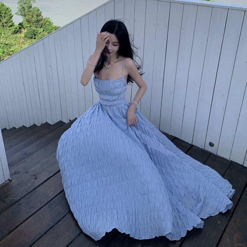 Summer Waves Blue Backless Maxi Dress