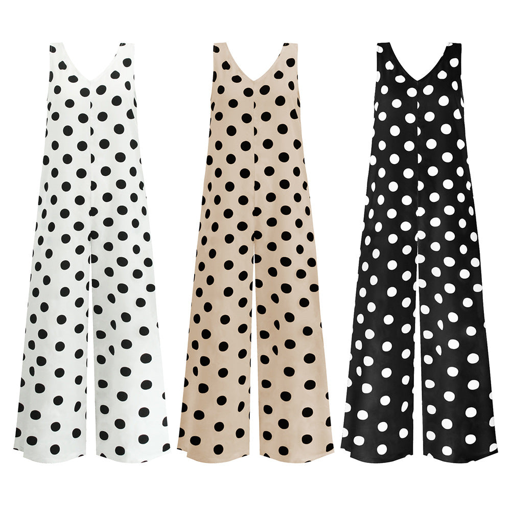 Casual Summer Dot Print Backless Women Jumpsuits