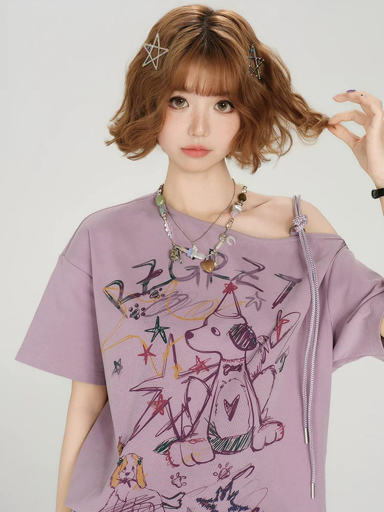 Girlyhaloy Vintage Off-Shoulder T-Shirt