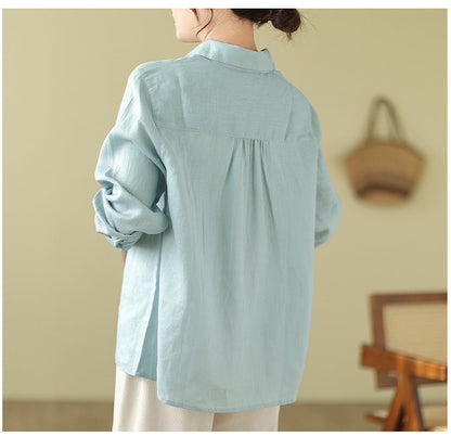 Casual Turnover Collar Linen Long Sleeves Shirts