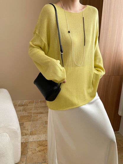 Linen-Blend Relaxed Knit Shirt Blouses