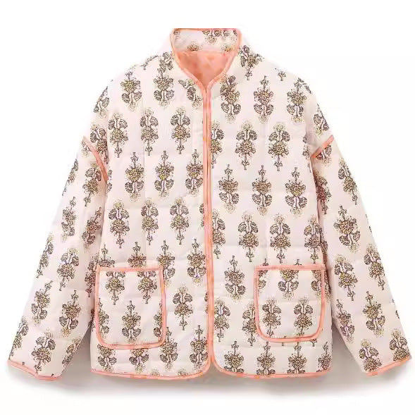Floral Print Quilted Puffer Coat - Oversized Warm Winter Jacket