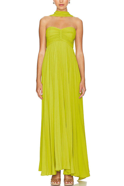 Solid Color Strapless Sleeveless Ruffled Dress for Women