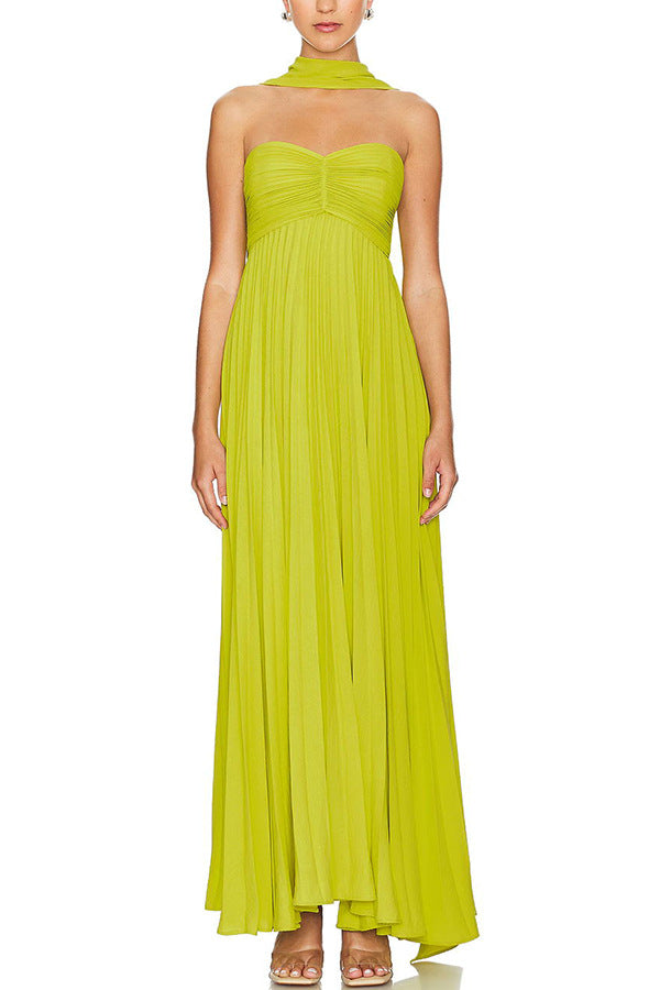 Solid Color Strapless Sleeveless Ruffled Dress for Women