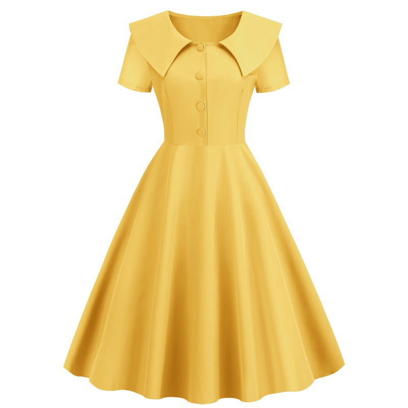 Women's Summer Party Dress with Notch Lapel and Flared Hem