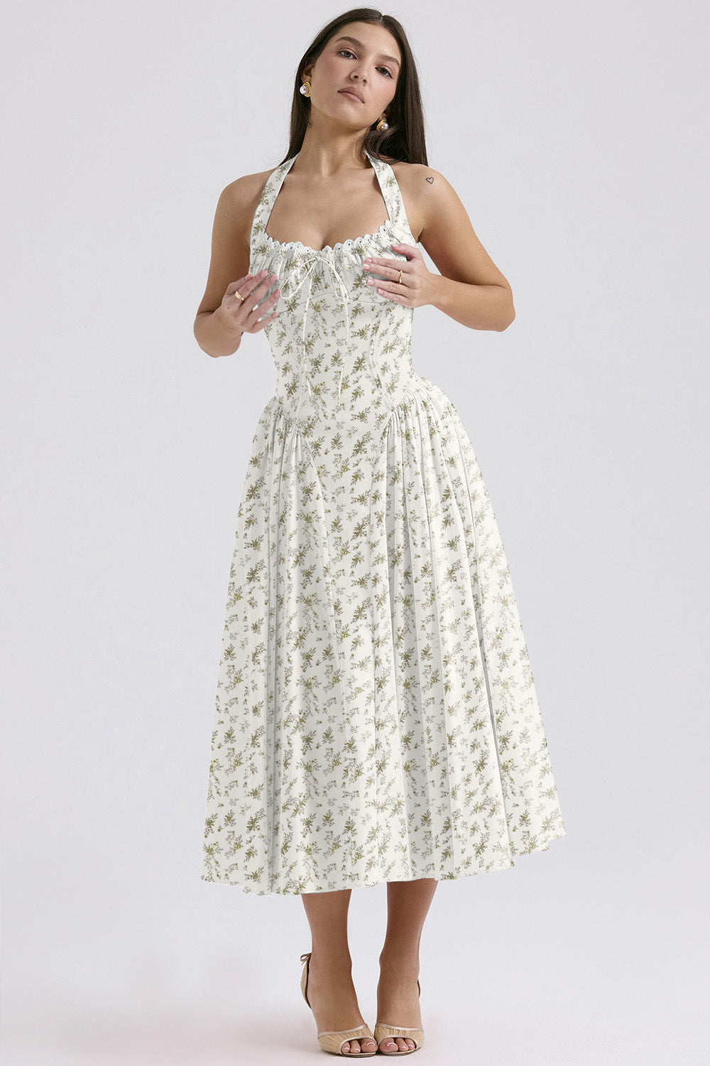 Women's Summer Floral Print Bodycon Halter Neck Maxi Dress