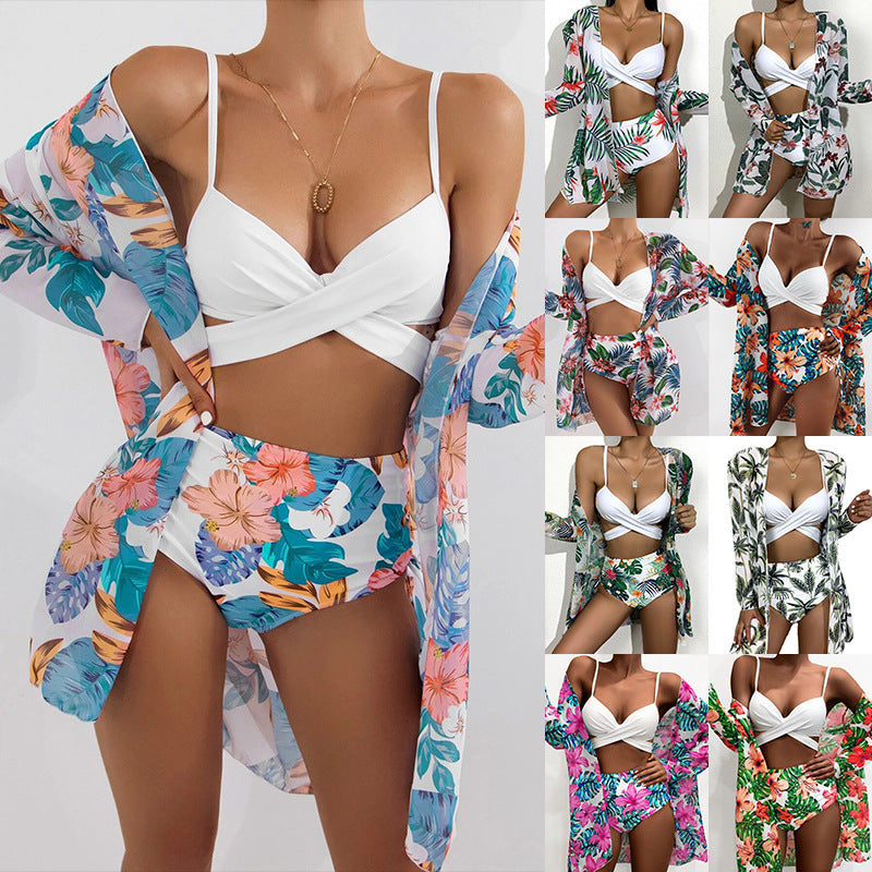 Women's 3-Piece Mesh Long Sleeve Cover-Up – Beach Bikini Set