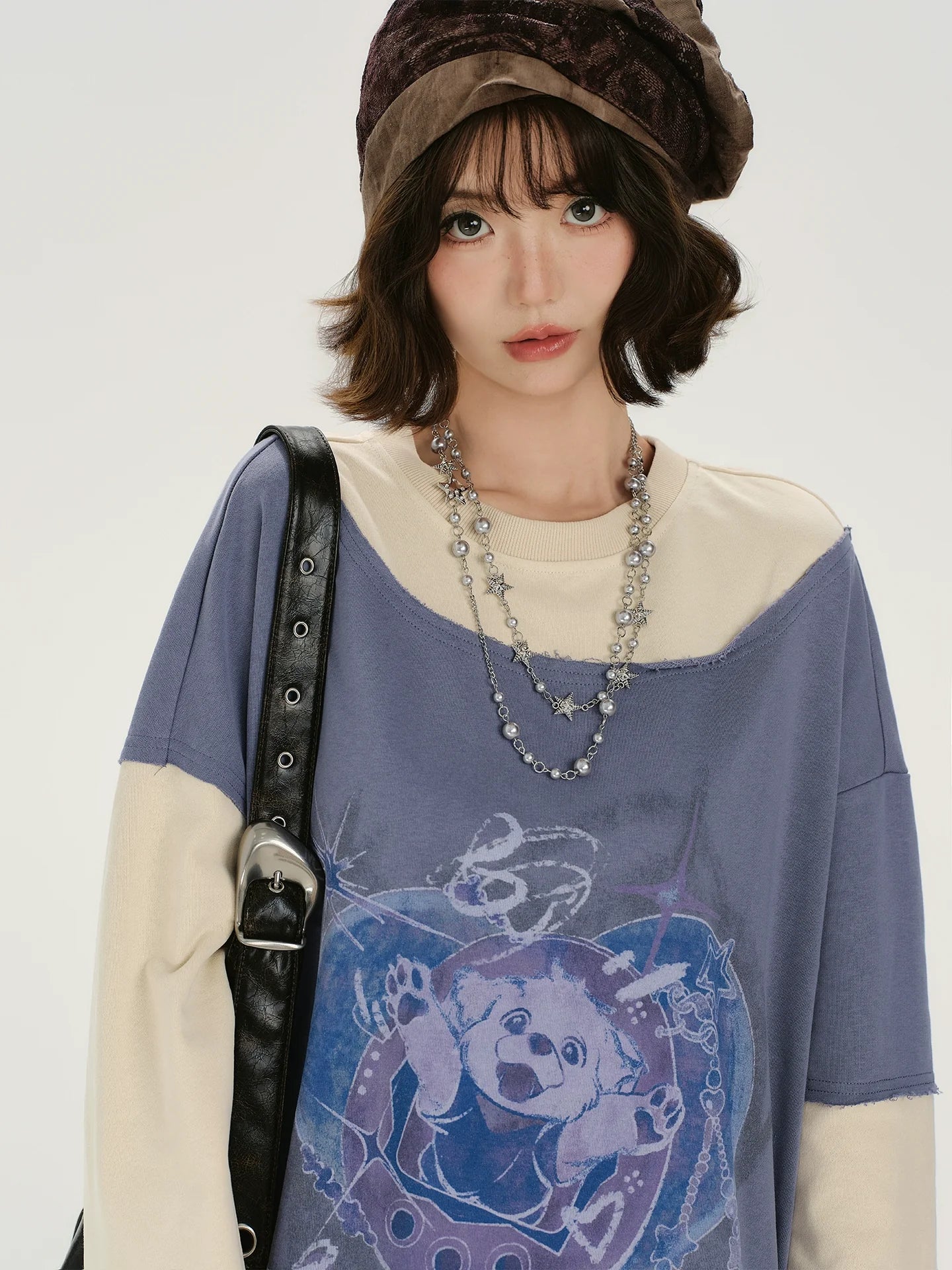 Girlyhalo Retro Print Long-Sleeve Pullover Sweatshirt for Women