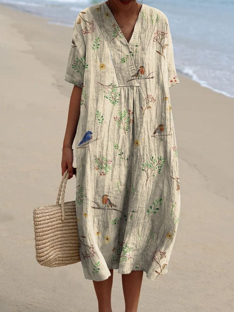 Women's Casual Floral Print 3D Sleeve Shirt Dress