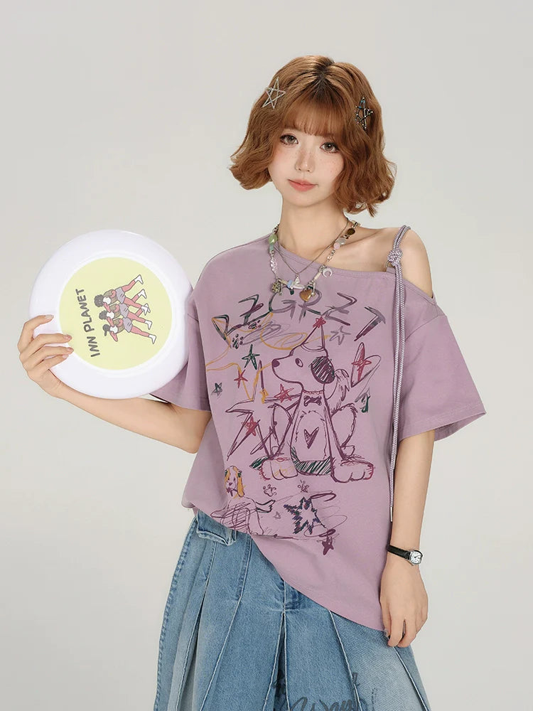 Girlyhaloy Vintage Off-Shoulder T-Shirt