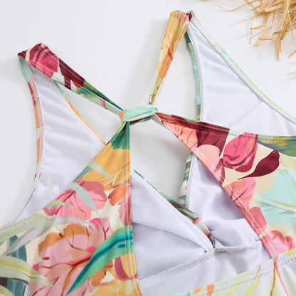 Fashionable Printed Romper with Sun Protection Sheer Cover-Up and Beach Vacation Outfit