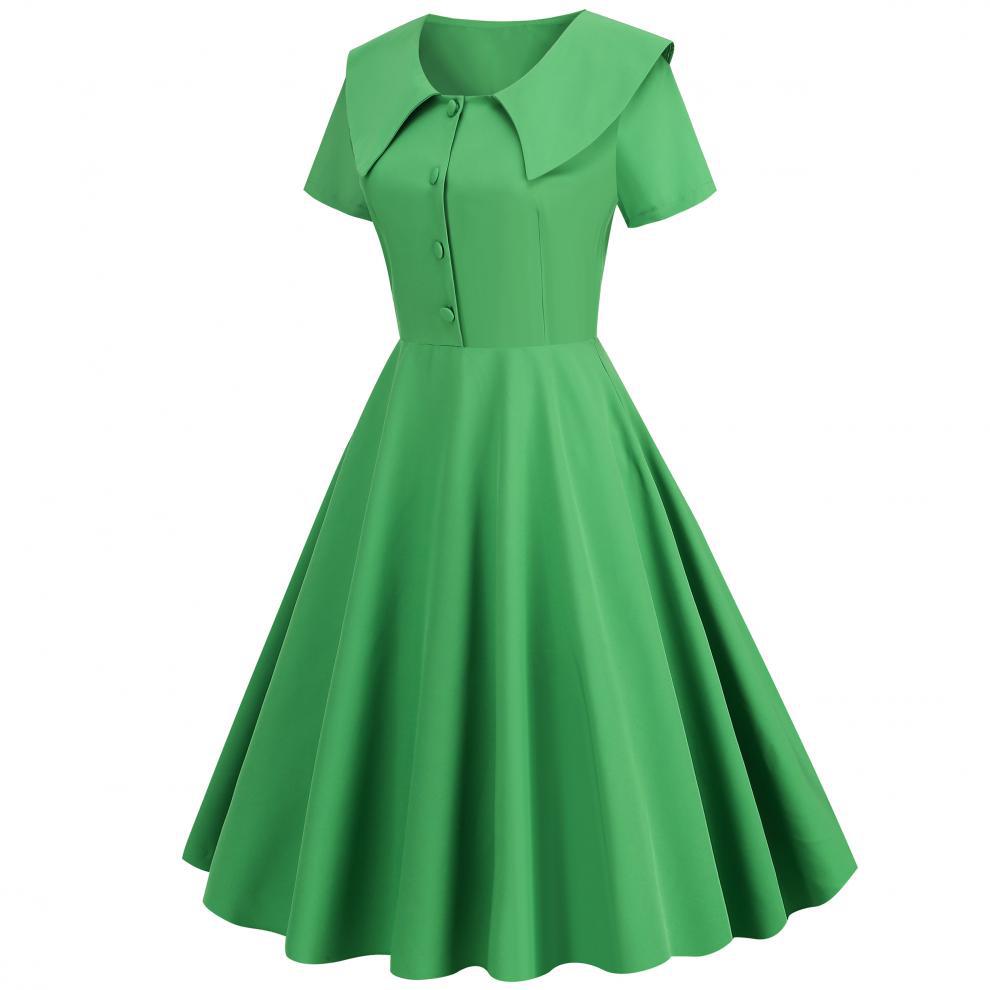 Women's Summer Party Dress with Notch Lapel and Flared Hem