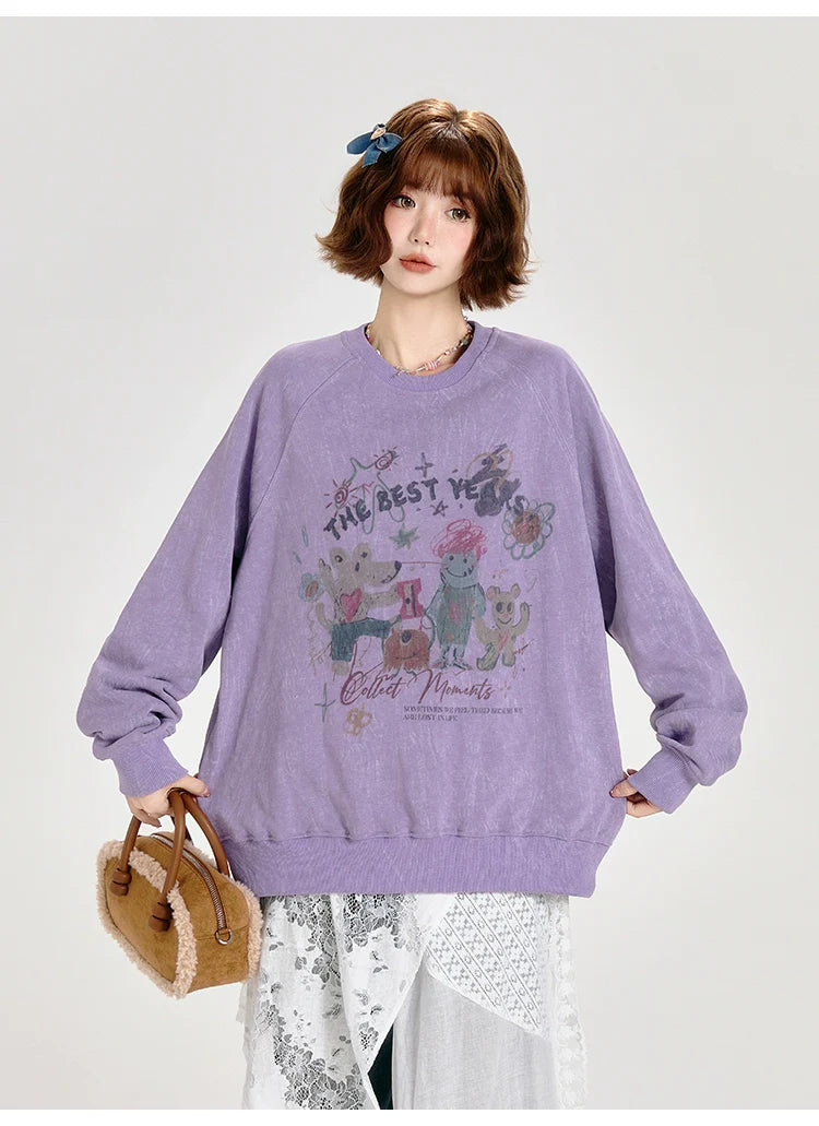 Girlyhalo Vintage Print Hoodie for Women-Purple-S-Free Shipping Leatheretro