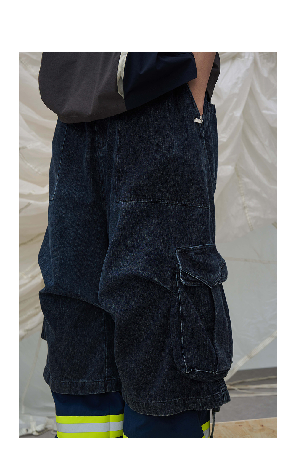RELABEL Detachable Frill Tie-Detail Washed Denim Shorts - Distressed Blue Jeans
