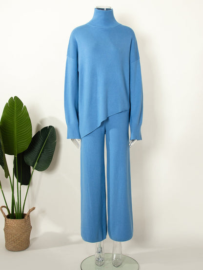 Fashion High Neck Knitted Sweaters and Pants for Women
