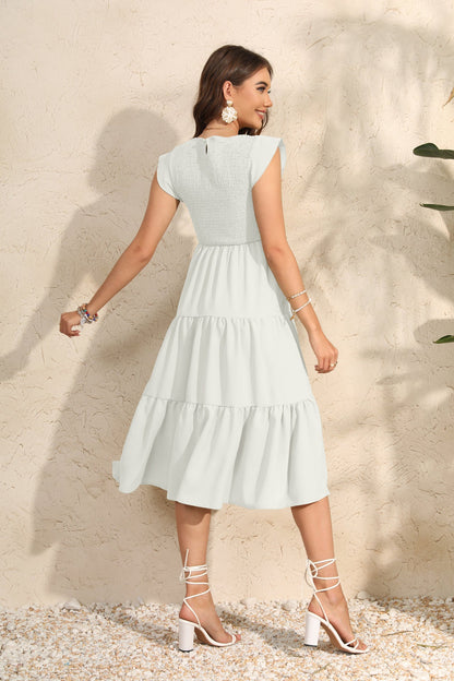 Women's Summer Flutter Sleeve Tiered Ruffle Maxi Dress – Flowy Chiffon Maternity Dress