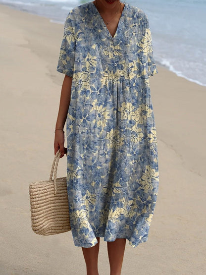 Women's Casual Floral Print 3D Sleeve Shirt Dress